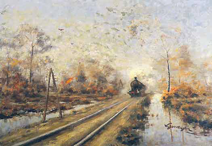  Schilderij-van-een-stoomtrein-door-Willem-Laurens-Bouwmeester-1874-1939