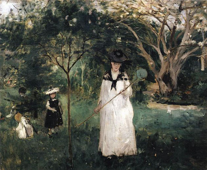Vlinders vangen schilderij door Berthe Morisot (1874)