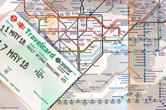 Londen Underground metrokaart en travelcard