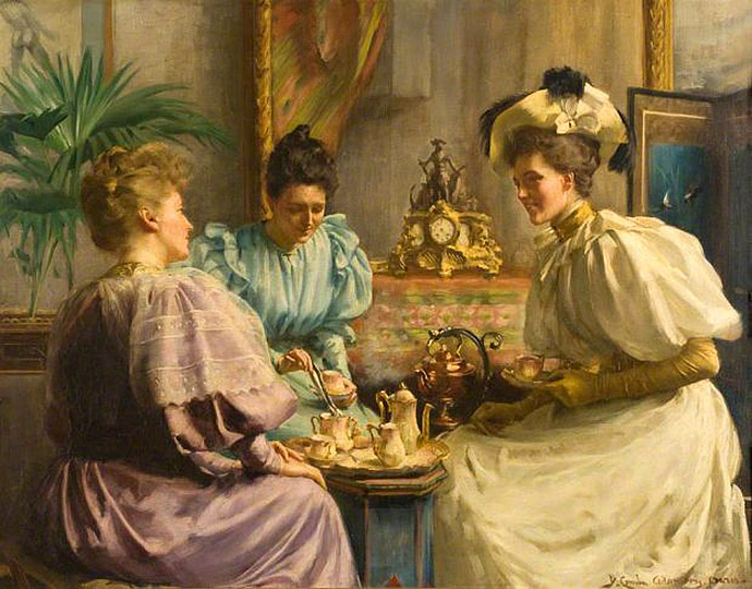 victoriaanse dames drinken thee