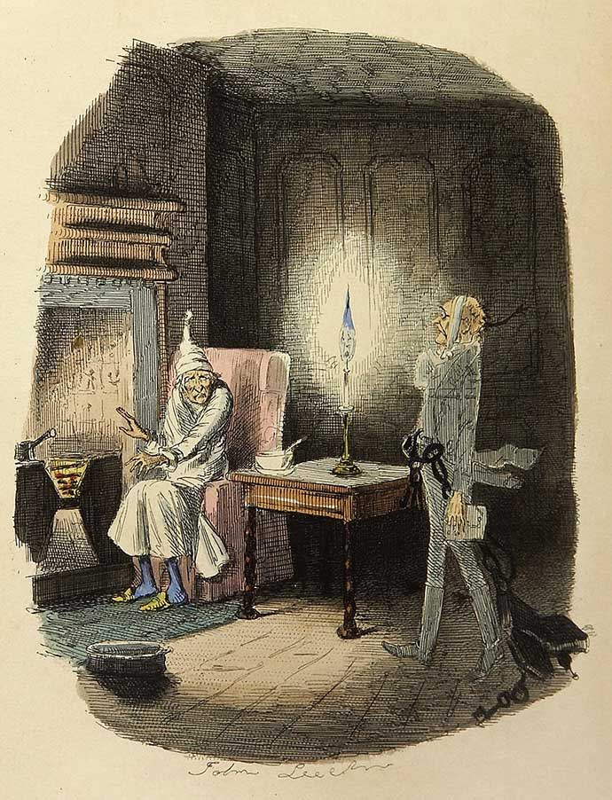 Dickens Christmas Carol Marley Ghost door John Leech 1843
