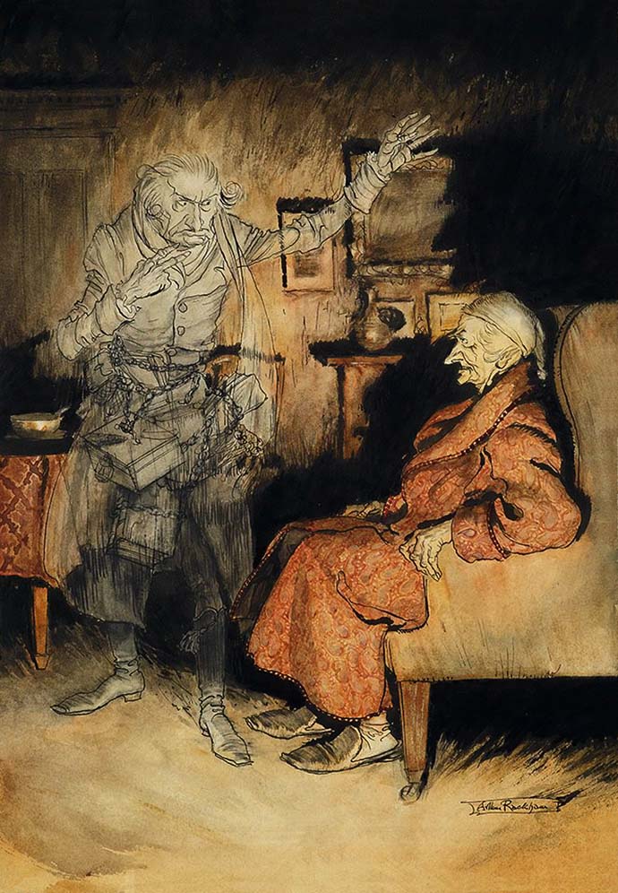 Scrooge and the Ghost of Marley door Arthur Rackham
