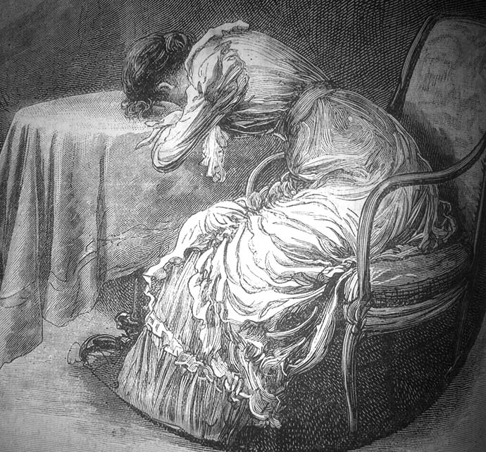 verdrietige victoriaanse vrouw