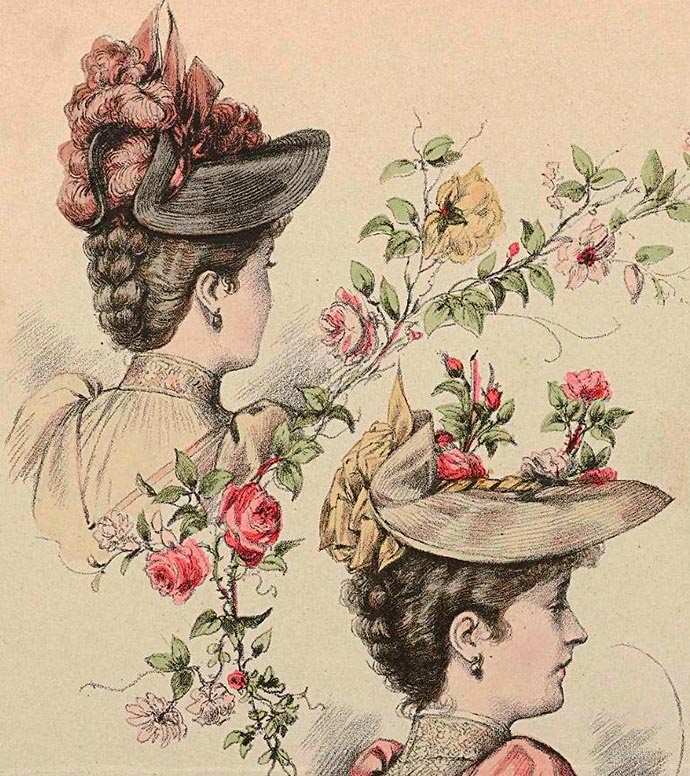 hebben smal maat Victoriaanse hoedenmode: Een modeplaat uit 1892