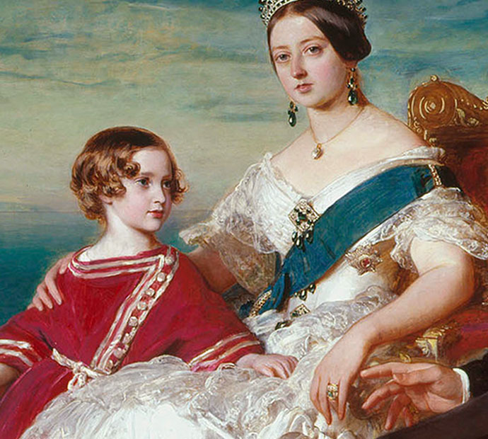 Koningin Victoria en kroonprins Albert Edward (Bertie), detail van een schilderij van Franz Xaver Winterhalter uit 1846.