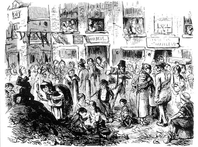 A Court For King Cholera, schets door cartoonist John Leech voor het populaire tijdschrift Punch in 1852.