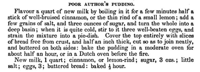 origineel recept voor Poor Author's Pudding
