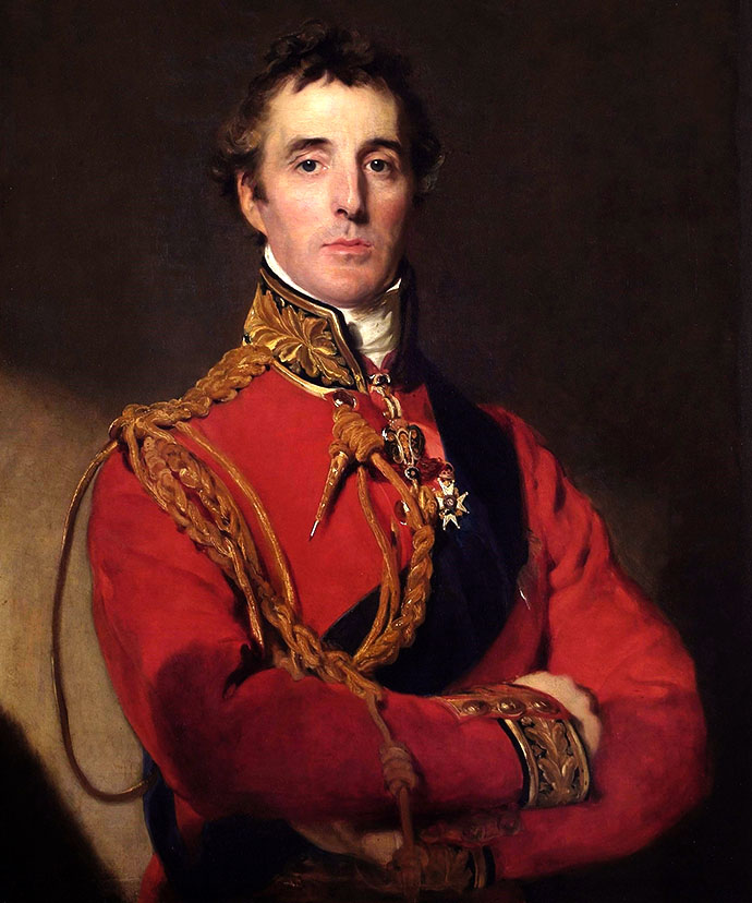 Een portret van een nog jonge Arthur Wellesley, 1st hertog van Wellington, na zijn overwinning bij Waterloo in 1815, door Thomas Lawrence [Publiek domein].