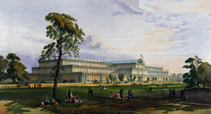 The Crystal Palace from the northeast during the Great Exhibition of 1851, uit: Dickinsons' comprehensive pictures of the Great Exhibition of 1851 (1852).