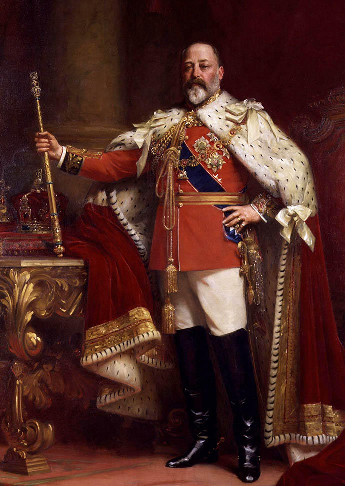 Staatsieportret van de Britse koning Edward VII door Luke Fildes in 1901 [Publiek domein].