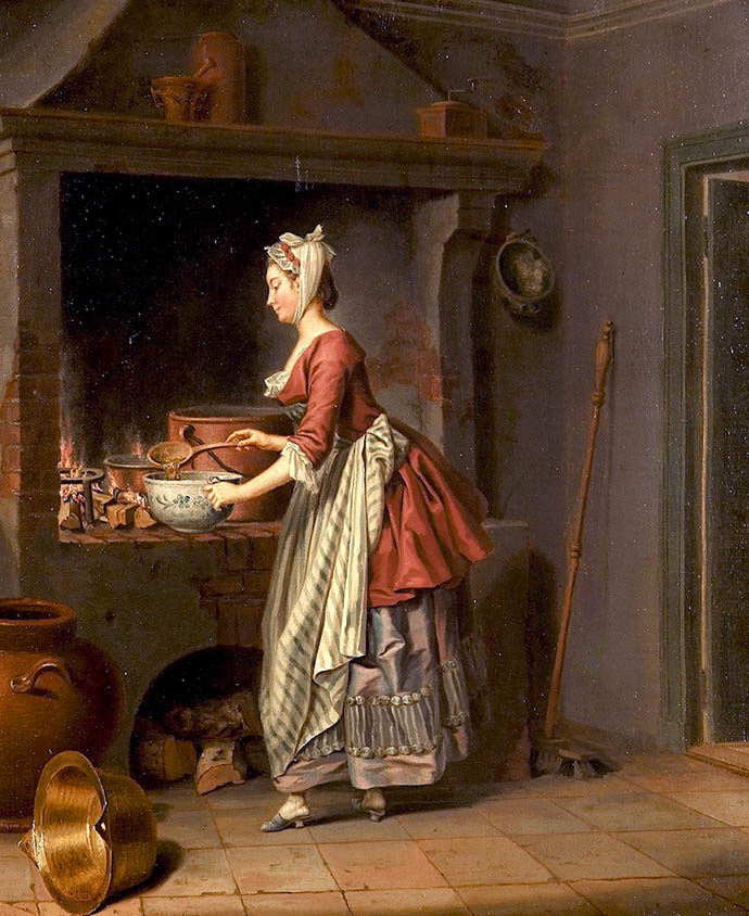 Een keukenmeid schept soep uit een ketel door Pehr Hilleström (1732-1816).