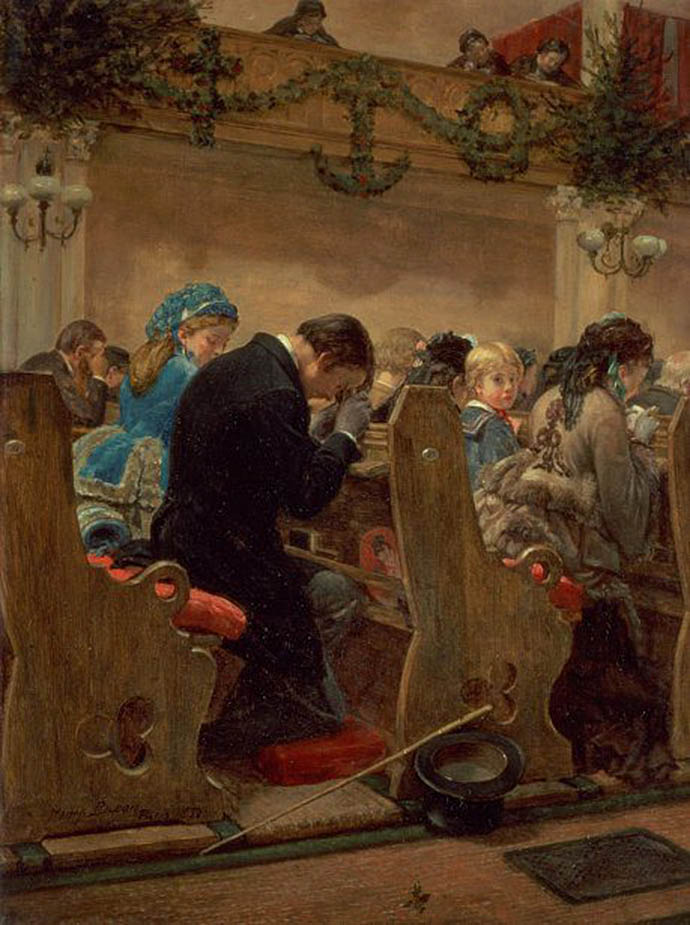 Christmas Prayers, uit 1872, door de Amerikaanse schilder Henry Bacon (1839-1912).