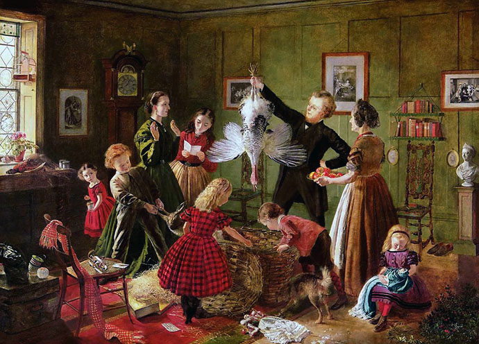The Christmas Hamper, door Robert Braithwaite Martineau, (1826-1869).