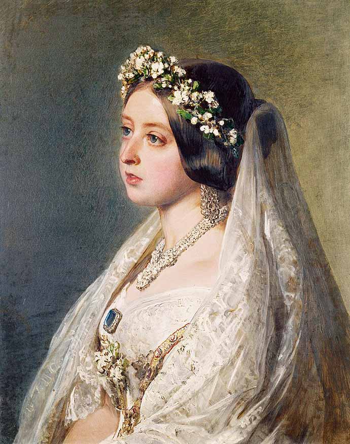 Koningin Victoria in haar bruidsjurk