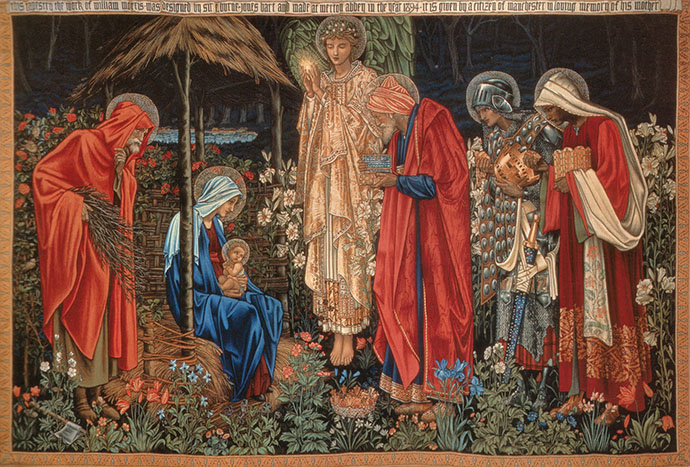 'Adoration of the Magi' door Edward Burne-Jones en William Morris (1886-1894) [Publiek domein].