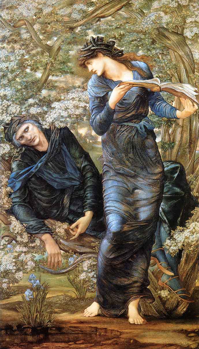 'The Beguiling of Merlin' door Edward Burne-Jones (1872-1877) [Publiek domein].