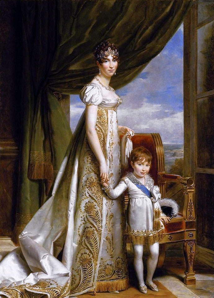 Koningin Hortense, met haar driejarige zoontje, Prins Napoleon-Louis, door de Franse hofschilder François Gérard in 1807. [Publiek domein].