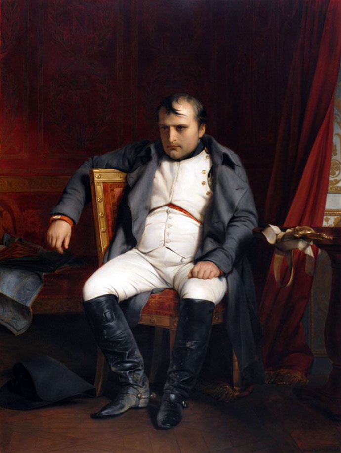 Napoleon bij Fontainebleu, 31 March 1814, door Paul Delaroche in 1846. [Publiek domein]