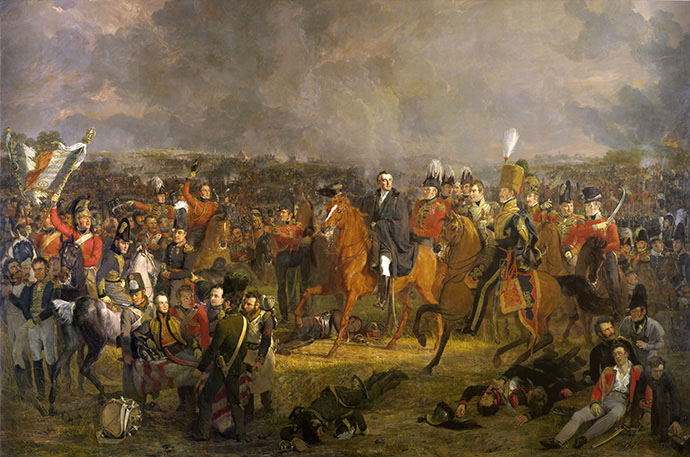 Slag bij Waterloo, door de Nederlandse kunstschilder Jan Willem Pieneman, voltooid in 1824 [Publiek domein].