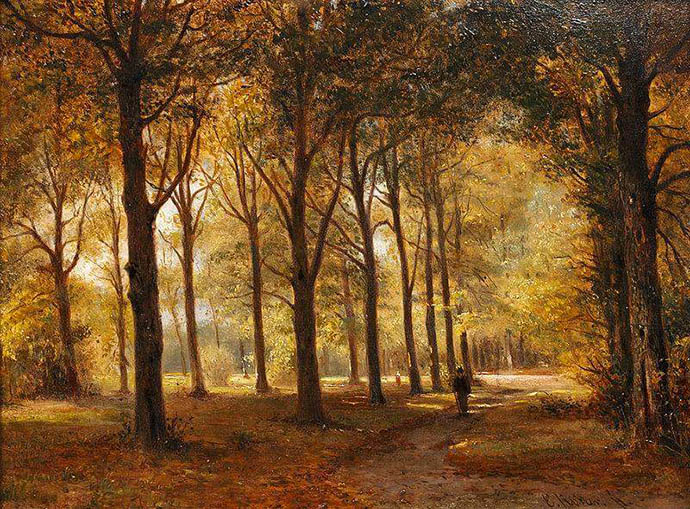 Le Bois de Haarlem in Holland (1862) door de Nederlandse schilder Everhardus Koster (1817-1892) [Publiek domein].