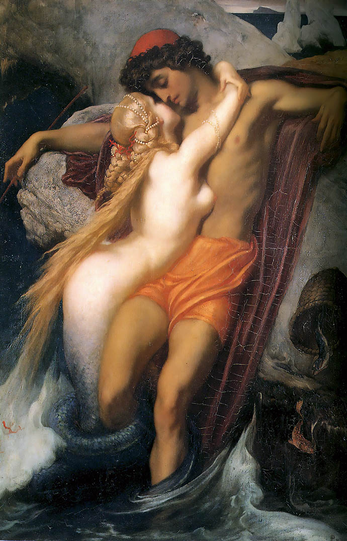 The Fisherman and the Syren (1856), door Frederic Leighton [Publiek domein].