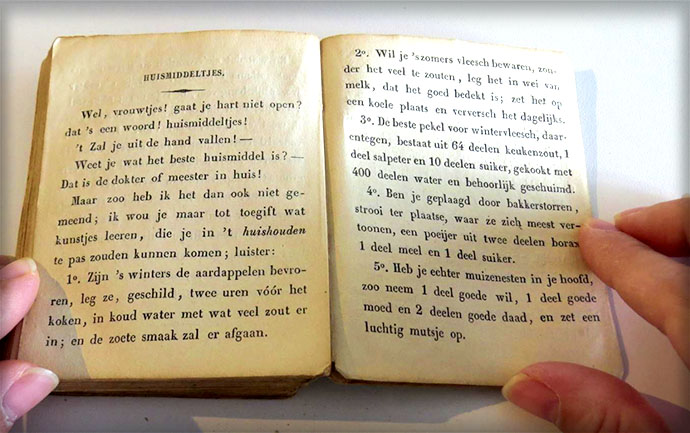 Adviezen over huismiddeltjes voor de vrouw uit de Enkhuizer Almanak van 1845.