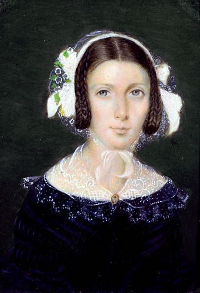 Het miniatuurportretje van Fanny Brawne, geschilderd in 1833 [Publiek domein].