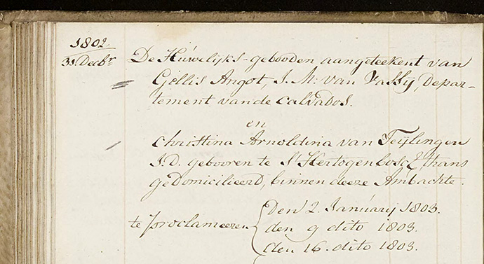 ondertrouw akte 1802 Angot - Van Teylingen