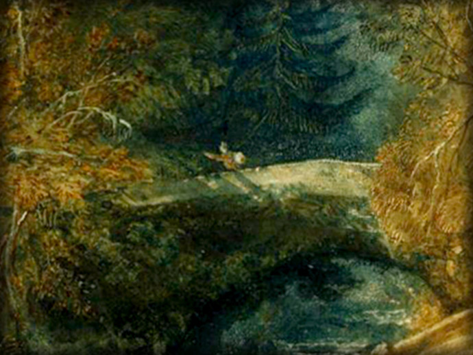 Detail van Ivy Bridge, Devonshire (circa 1813) door Joseph Mallord William Turner [Publiek domein]. Uitsnede door My inner Victorian.