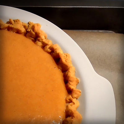 Pumpkin pie naar een recept van Marion Harland.